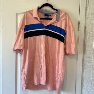 Tommy Hilfiger Men’s Coral Polo with Blue and Black Chevron 2XL EUC